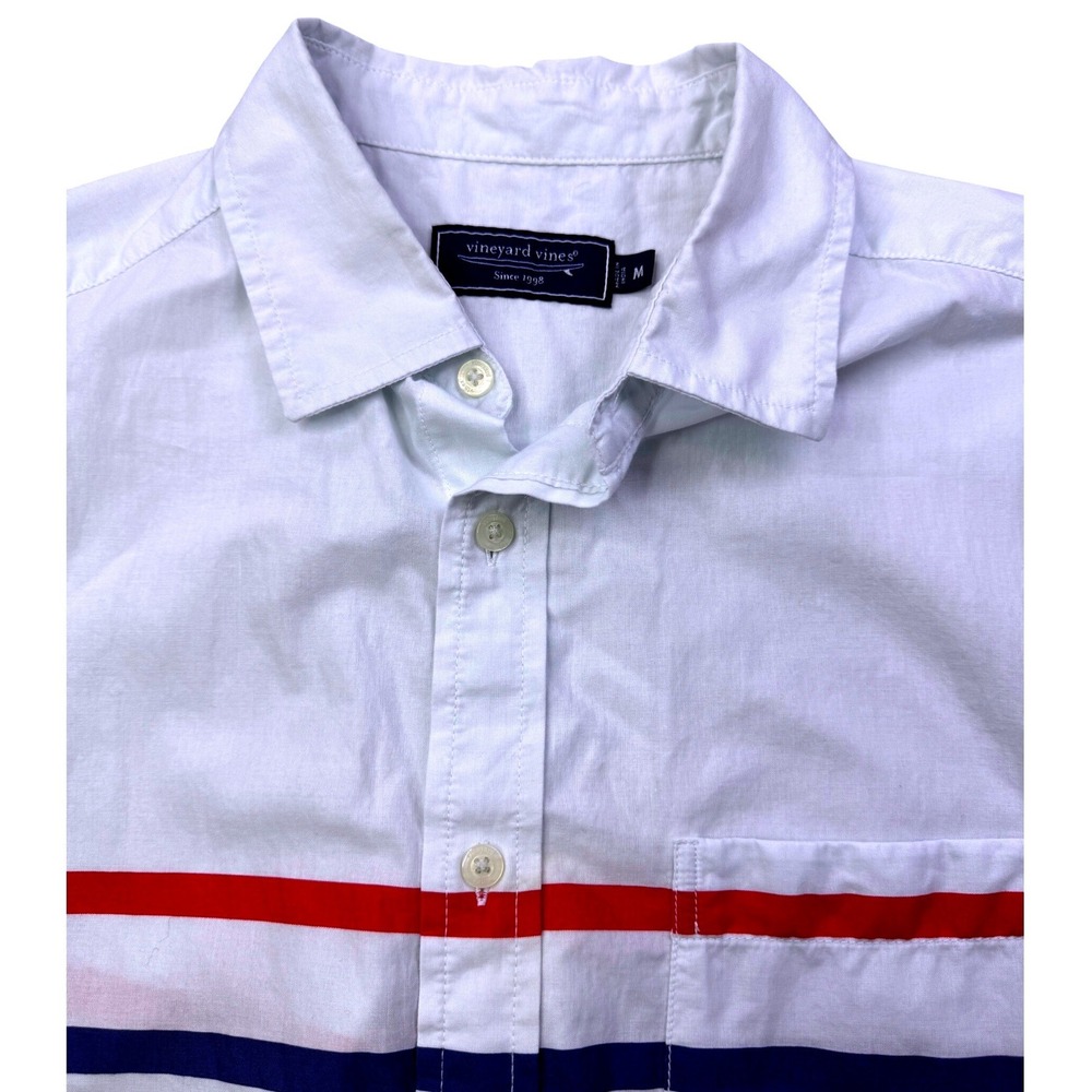 Vineyard Vines Red White & Blue Striped Short Sleeve Button Down Shirt Mens M